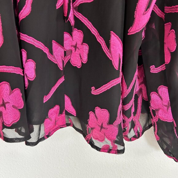 Current Air Anthropologie Blouse M Black Pink Floral Embroidered Top - Picture 4 of 10
